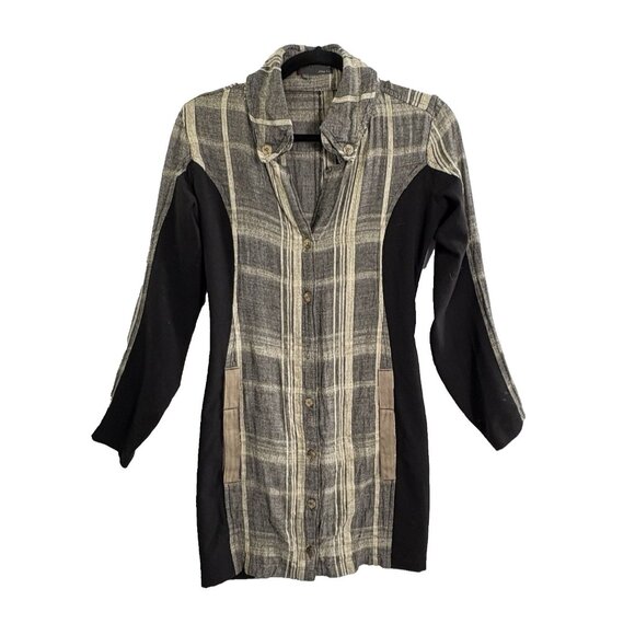 Vtg JOY LI Women Mini Dress Button Front Collared Long Sleeves Sz XS Black 7-17 - Picture 1 of 13